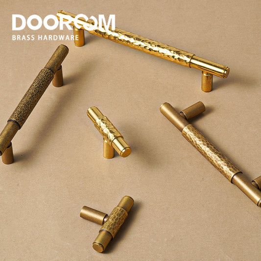 Dooroom Brass Pull Furniture Handles Modern Hammered Yellow Bronze Higher Quality Cupboard Wardrobe Dresser Drawer Cabinet Knobs DOOROOM