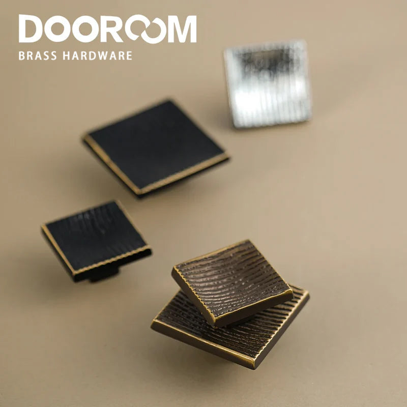 Dooroom New Simplicity Brass Furniture Handles Modern Square Cupboard Drawer Wardrobe Dresser Cabinet Knobs Wood Grain Pulls DOOROOM