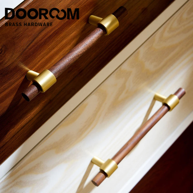 Dooroom Brass Walnut Solid Wood Furniture Handles Closet Wardrobe Cupboard Dresser Nordic Drawer Knob Armario Modern Hardware DOOROOM