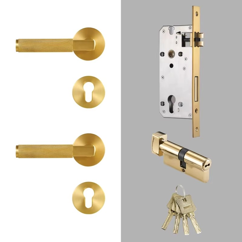 Dooroom thumbturn Knurled Brass Door Lock Set Modern Interior Bedroom Bathroom Wood Door Lever Set Dummy Privacy Passage Lock DOOROOM