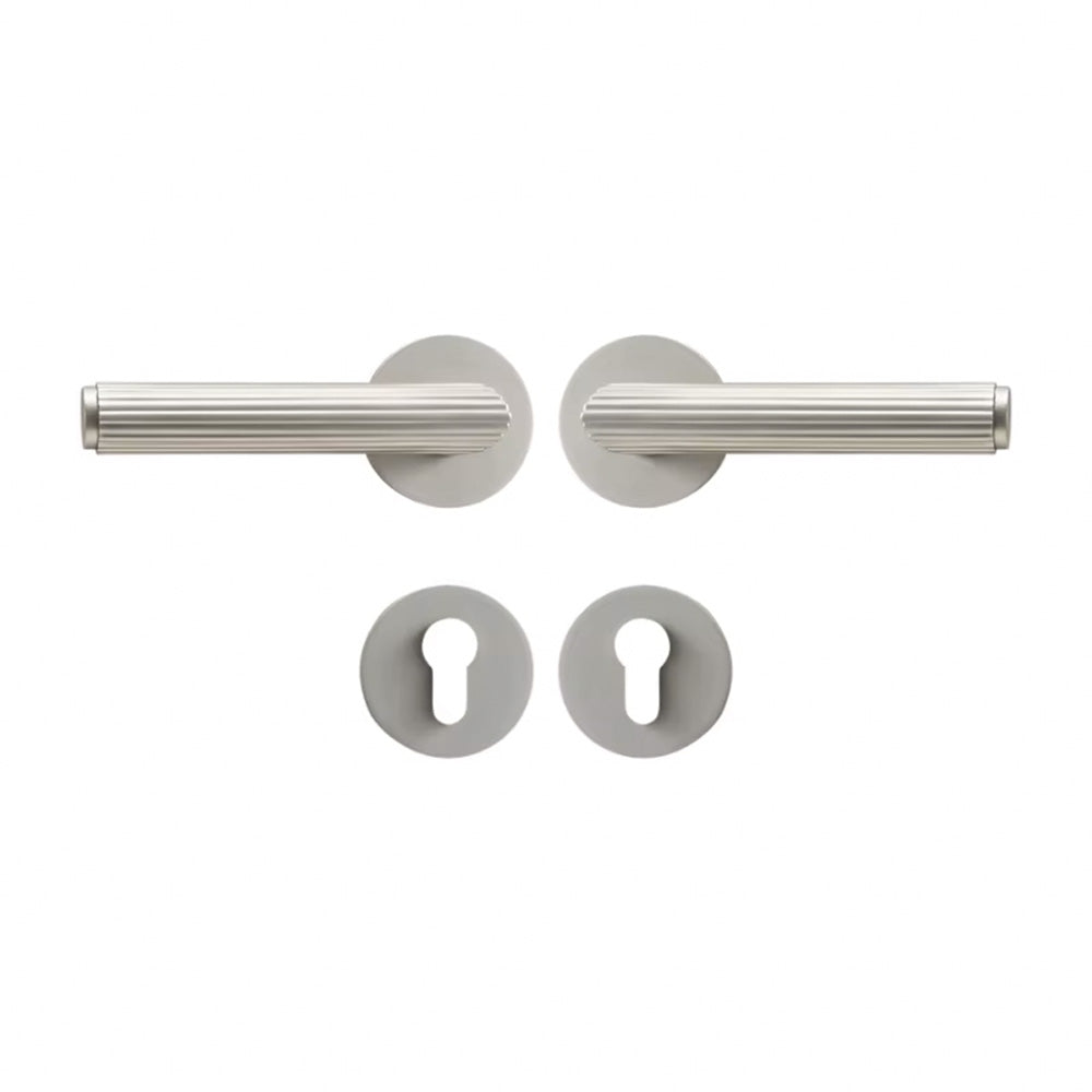 Dooroom Brass Door Lock Set Modern Stripe Matt Silver Interior Bedroom Bathroom Double Wood Door Lever Dummy Privacy Passage DOOROOM