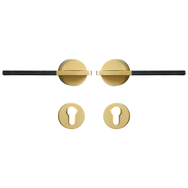 Dooroom Brass Leather Door Lock Set Black Brushed Nickel Bedroom Bathroom Double Wood Door Lever Set Dummy Privacy Passage DOOROOM