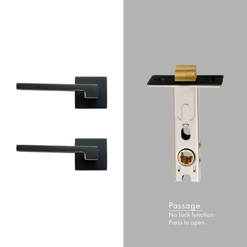 Dooroom Brass Door Lever American Nordic Modern Solid Wood Interior Door Lock Bedroom Split Mechanical Set Handle Black Square DOOROOM