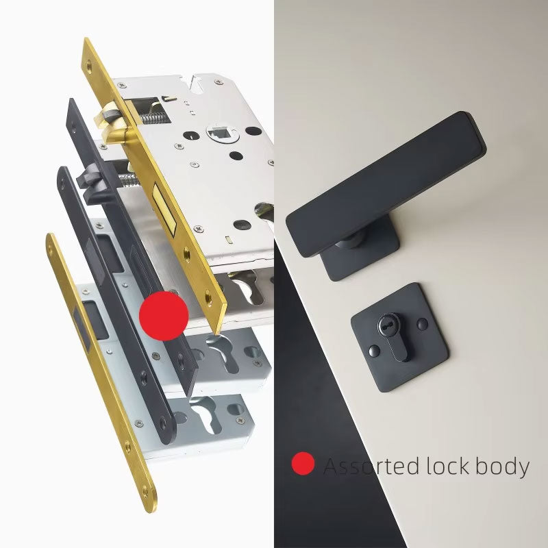 Dooroom Brass Door Lever Ultra-thin Mute Modern Black Gold Interior Bedroom Bathroom Wood Door Lock Set Split Handle Knob DOOROOM