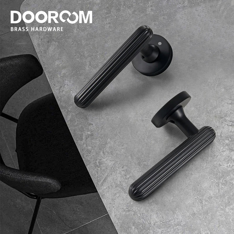 Dooroom Brass Door Lock Set Modern Simple European Interiror Bedroom Bathroom Double Wood Door Lever Set Dummy Handle Knob DOOROOM