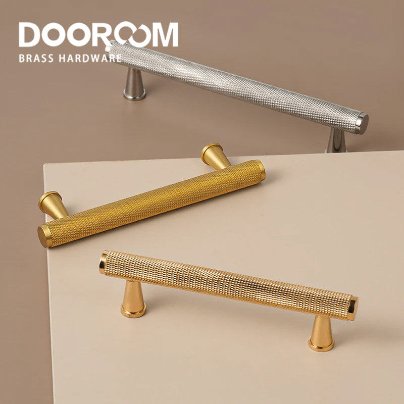 Dooroom Brass Knurled Devise Furniture Handles Gold Black Modern Wardrobe Cabinet Dresser Cupboard Drawer Pulls Knobs Bar DOOROOM