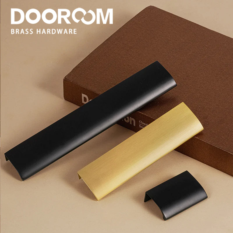 Dooroom Solid Brass Cabinet Drawer Cabinet Door Handle Comfortable Rounded Edge Lip Pull Extended Length Brushed Brass DOOROOM