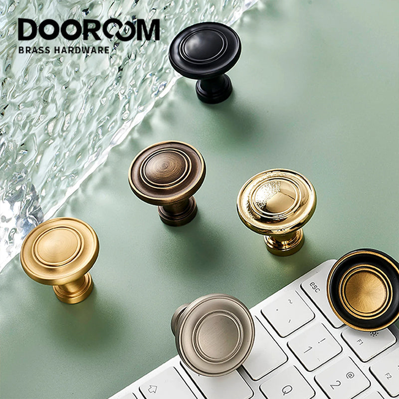 Dooroom Solid Brass Handle Simple Wardrobe Cabinet Round Drawer Knob European Mushroom Type Porcelain Bling Single Hole Handle DOOROOM
