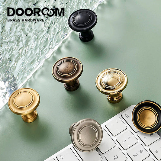 Dooroom Solid Brass Handle Simple Wardrobe Cabinet Round Drawer Knob European Mushroom Type Porcelain Bling Single Hole Handle DOOROOM