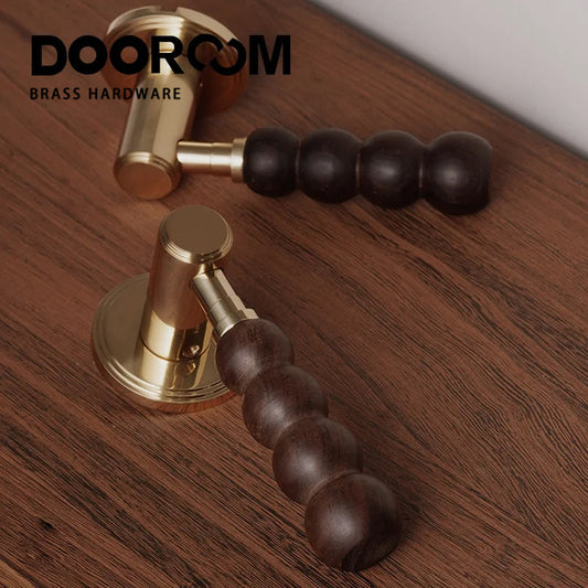 Dooroom Brass Walnut Door Lock Set Modern Walnut Wood Modern Furniture Room Door Handle Magnetic Mute Bathroom Bedroom Door Lock DOOROOM