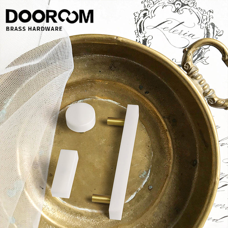 Dooroom Brass Marble Crystal Stone Furniture Handles White Green Long Round Pulls Cupboard Wardrobe Dresser Drawer Cabinet Knobs DOOROOM