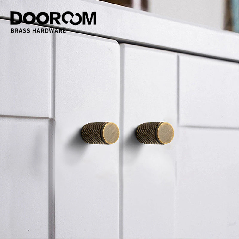 Dooroom-Brass Cabinet Handles, Wardrobe Pulls, Drawer Knobs, Knurled Furniture Door T Bar Handle for Chest Drawer Dresser DOOROOM