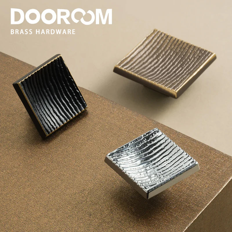 Dooroom New Simplicity Brass Furniture Handles Modern Square Cupboard Drawer Wardrobe Dresser Cabinet Knobs Wood Grain Pulls DOOROOM