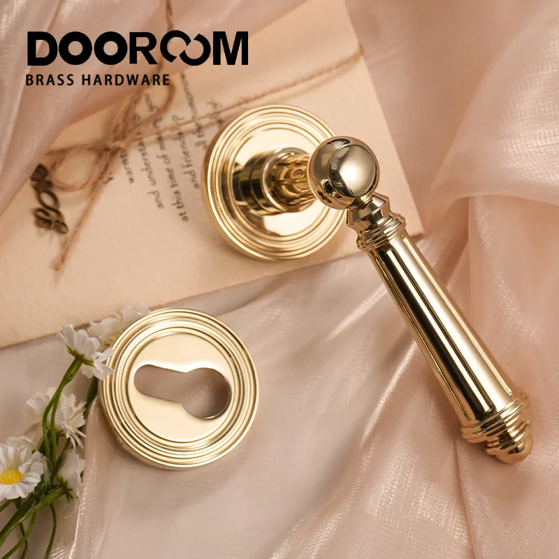 Dooroom Brass Door Lever Set Bright Silver French Retro Bedroom Gold Chrome New Classic Solid Wood Interior Lock Set Dummy Lock DOOROOM