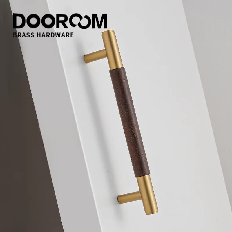 Dooroom Brass Black Walnut Furniture Handles Wardrobe Nordic Modern Simple Pull Cupboard Wardrobe Dresser Drawer Cabinet Knobs DOOROOM