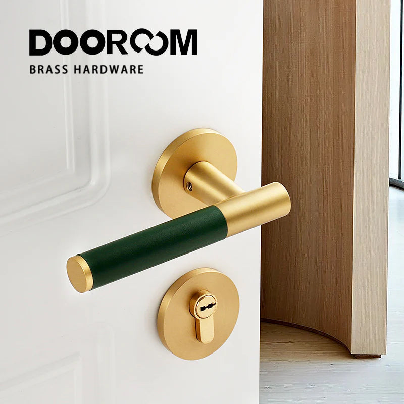 Dooroom Brass Leather Door Lock Set Modern Italian Interior Modern Bedroom Bathroom Double Wood Door Lever Set Dummy Handle DOOROOM