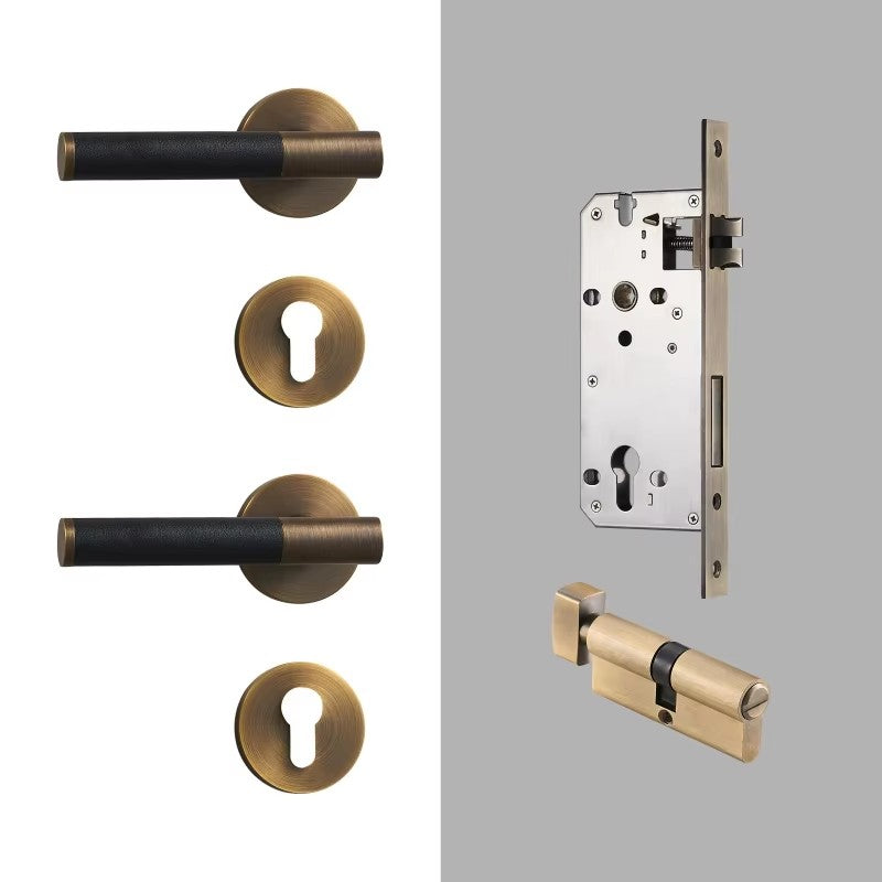 Dooroom Brass Leather Door Lock Set Modern Italian Style Interior Bedroom Bathroom Double Wood Door Lever Set Dummy Handle DOOROOM