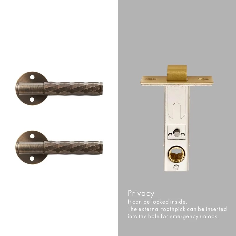 Dooroom Brass Hammered Door Lock Set Interior Bedroom Bathroom Double Wood Door Lever Set Dummy Privacy Passage Key Escutcheon DOOROOM