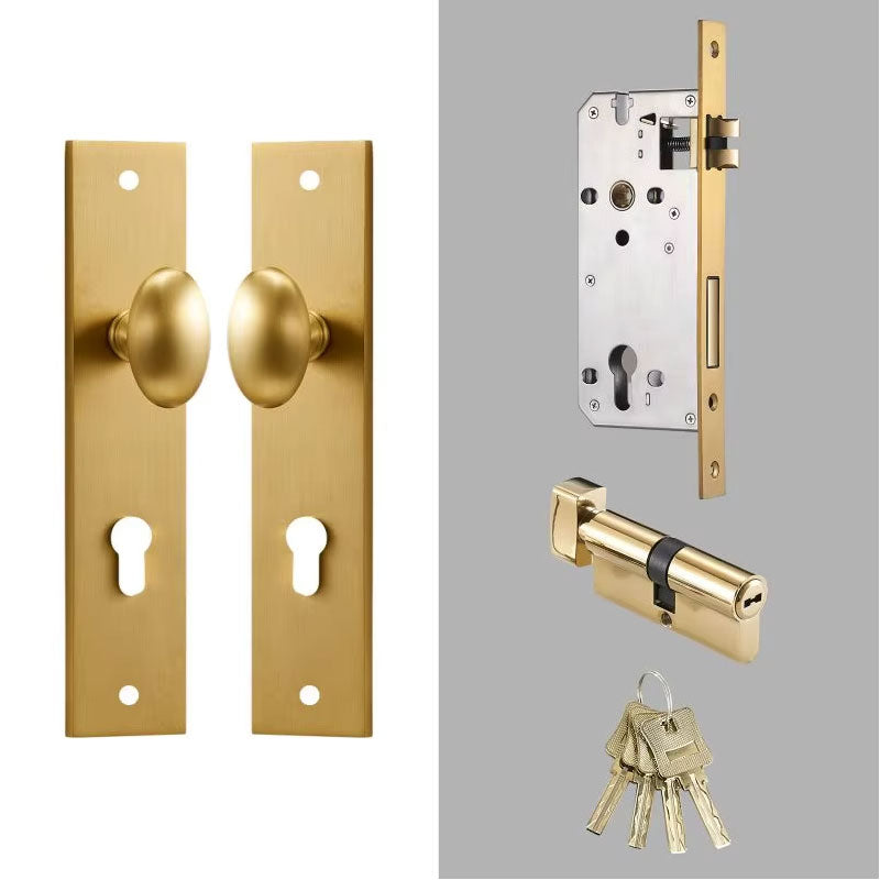 Dooroom Brass Door Lock Set Modern Egg Shaped Knob Long Plate Interior Bedroom Bathroom Double Wood Door Lever Set Dummy Handles DOOROOM