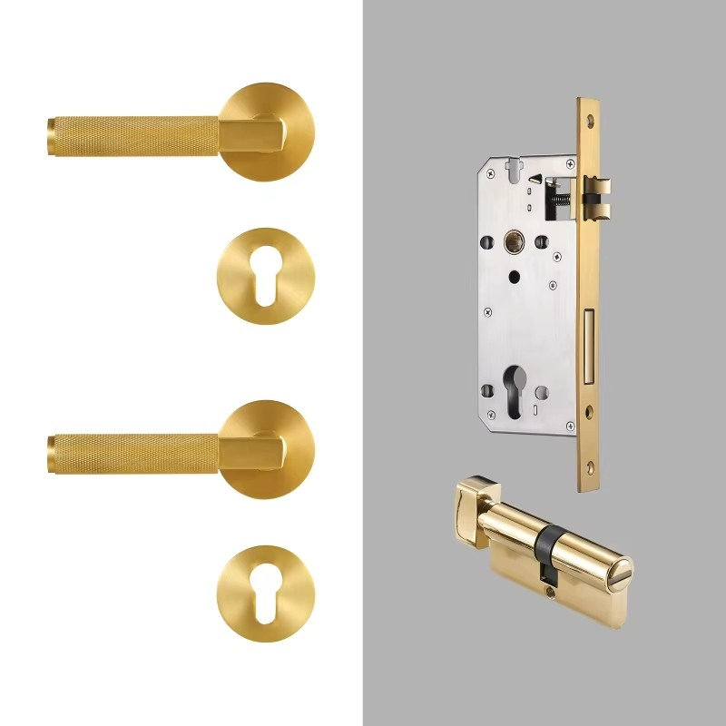 Dooroom thumbturn Knurled Brass Door Lock Set Modern Interior Bedroom Bathroom Wood Door Lever Set Dummy Privacy Passage Lock DOOROOM