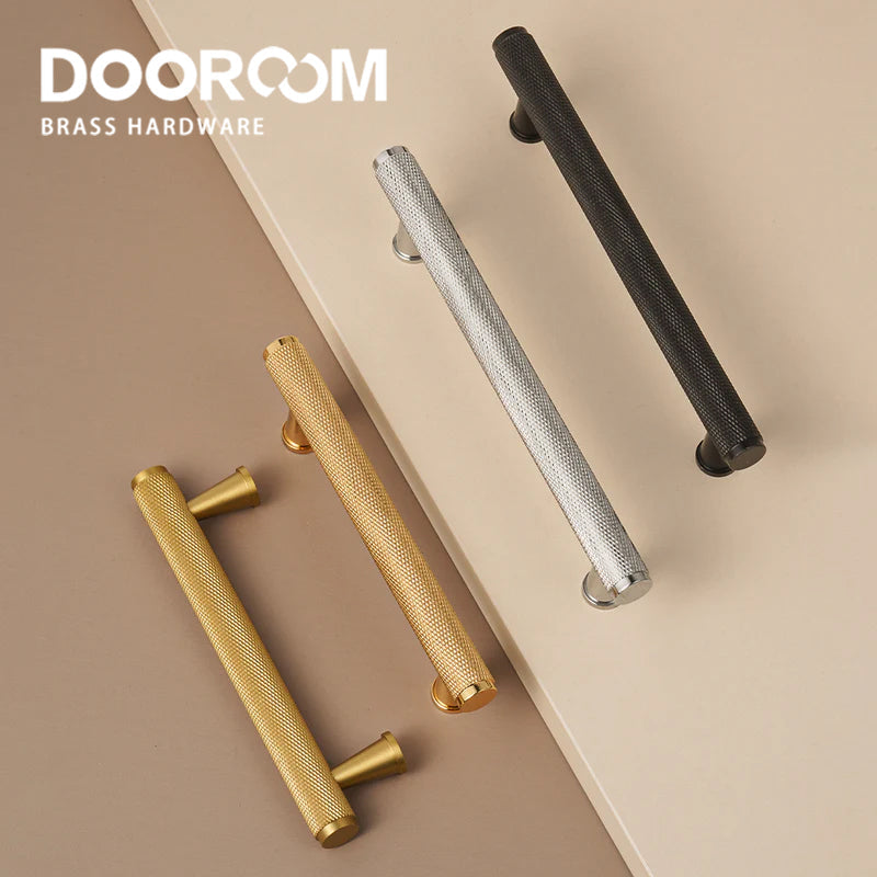 Dooroom Brass Knurled Devise Furniture Handles Gold Black Modern Wardrobe Cabinet Dresser Cupboard Drawer Pulls Knobs Bar DOOROOM