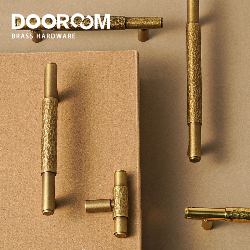 Dooroom Brass Pull Furniture Handles Modern Hammered Yellow Bronze Higher Quality Cupboard Wardrobe Dresser Drawer Cabinet Knobs DOOROOM