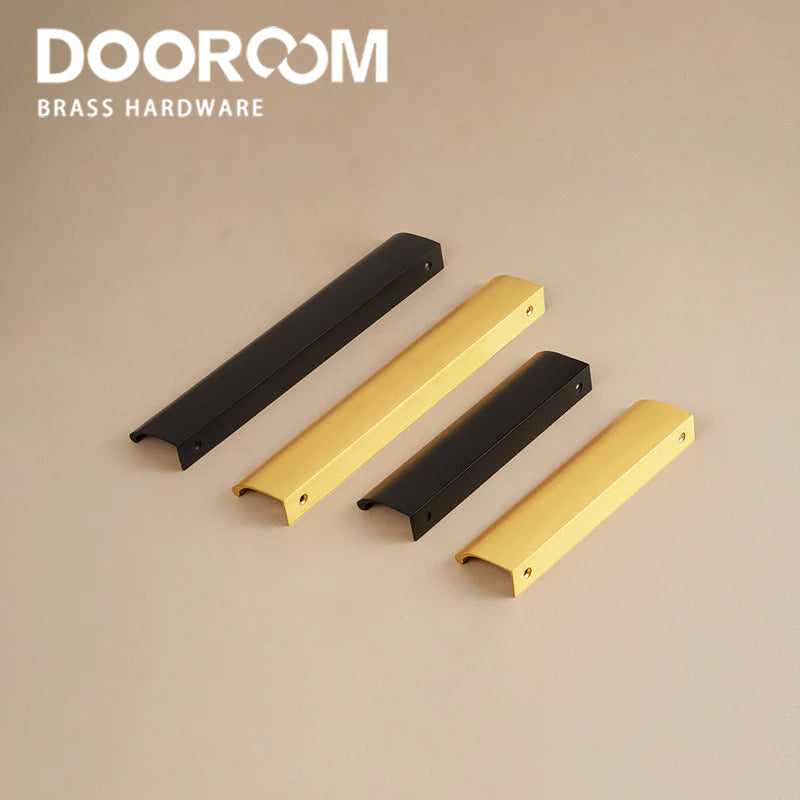 Dooroom Solid Brass Cabinet Drawer Cabinet Door Handle Comfortable Rounded Edge Lip Pull Extended Length Brushed Brass DOOROOM