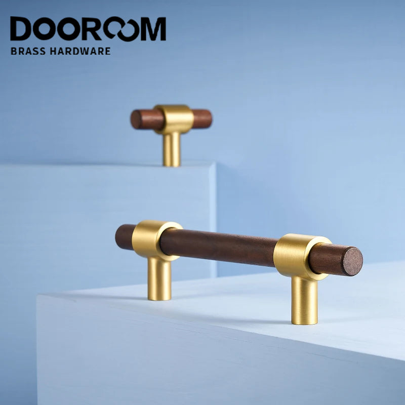 Dooroom Brass Walnut Solid Wood Furniture Handles Closet Wardrobe Cupboard Dresser Nordic Drawer Knob Armario Modern Hardware DOOROOM