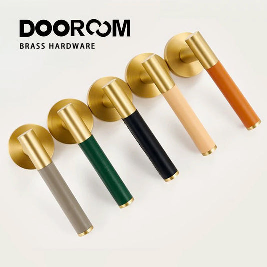 Dooroom Brass Leather Door Lock Set Modern Italian Interior Modern Bedroom Bathroom Double Wood Door Lever Set Dummy Handle DOOROOM