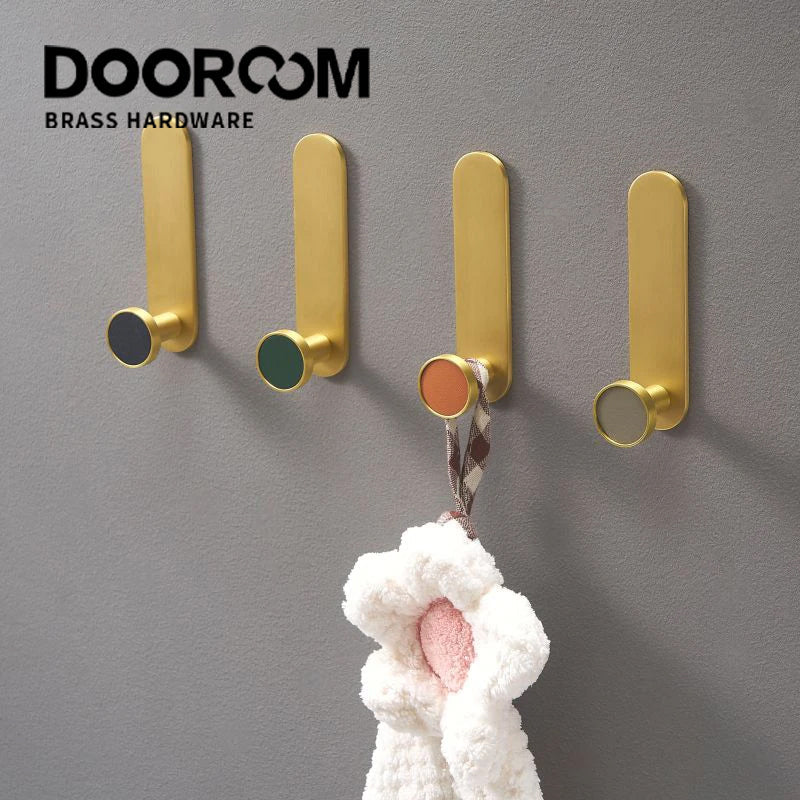 Dooroom Brass Real Leather Cabinet Handles Cupboard Door Pulls Bearing Hooks Bathroom Indoor Kitchen Hallway Wall Clothes Hook DOOROOM