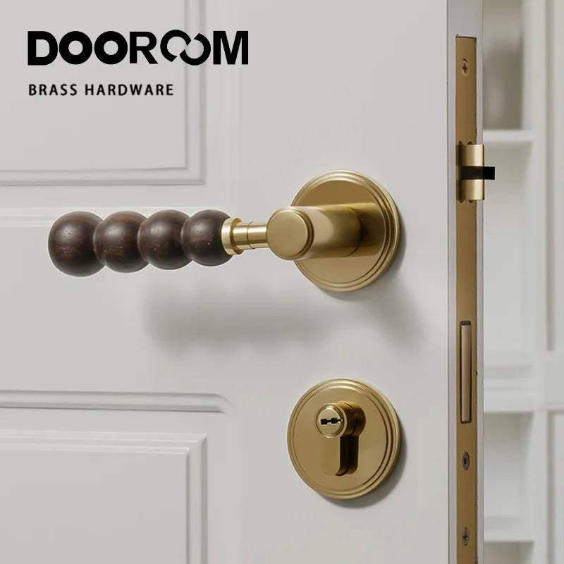 Dooroom Brass Walnut Door Lock Set Modern Walnut Wood Modern Furniture Room Door Handle Magnetic Mute Bathroom Bedroom Door Lock DOOROOM