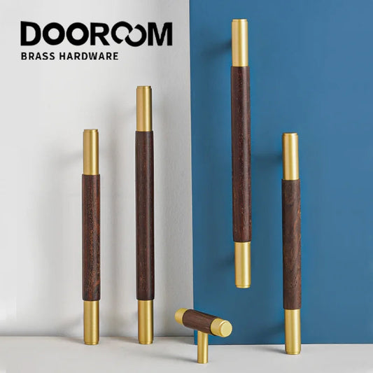 Dooroom Brass Black Walnut Furniture Handles Wardrobe Nordic Modern Simple Pull Cupboard Wardrobe Dresser Drawer Cabinet Knobs DOOROOM