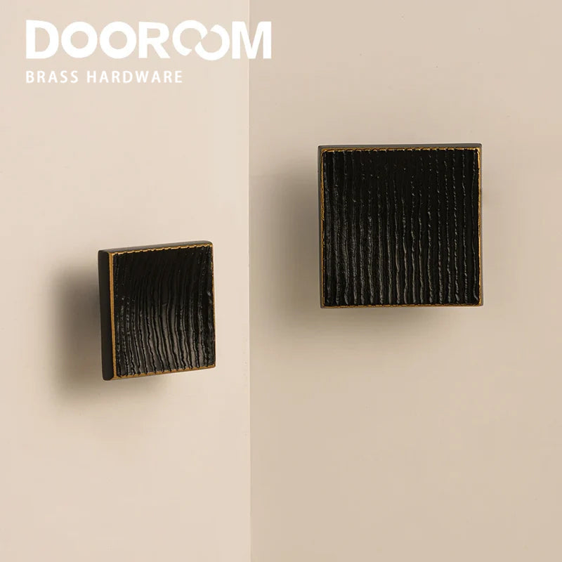 Dooroom New Simplicity Brass Furniture Handles Modern Square Cupboard Drawer Wardrobe Dresser Cabinet Knobs Wood Grain Pulls DOOROOM