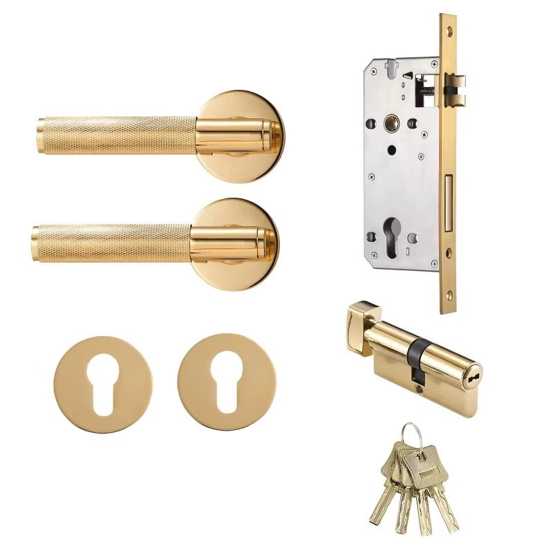Dooroom Brass Door Lever Set Knurled Privacy Passage Dummy Thumbturn Lock Handle Set Knurled Hardware DOOROOM