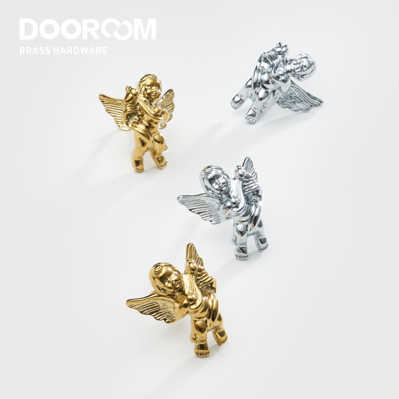 Dooroom Brass Furniture Handles Angel Decorative Shiny Chrome PVD Gold Knobs Cupboard Wardrobe Dresser Drawer Cabinet Pulls DOOROOM