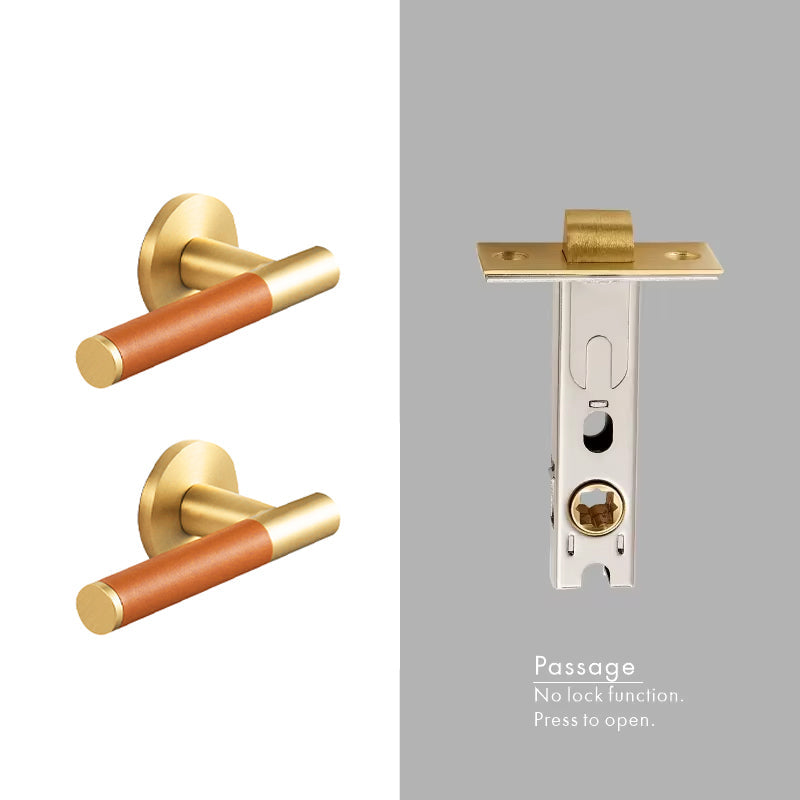 Dooroom Brass Leather Door Lock Set Modern Italian Interior Modern Bedroom Bathroom Double Wood Door Lever Set Dummy Handle DOOROOM