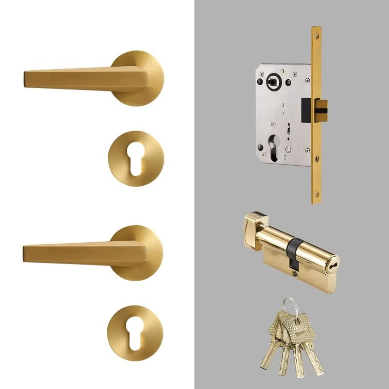 Dooroom Brass Door Lock Set Modern Brass Interiror Bedroom Bathroom Double Wood Door Lever Set Dummy Privacy Passage Magnetic DOOROOM