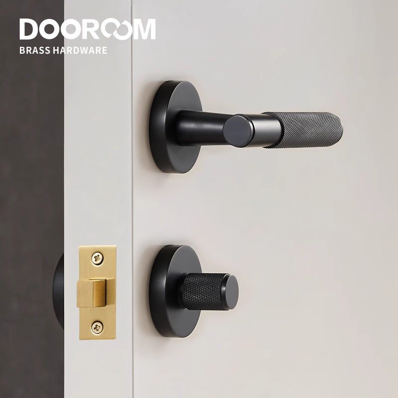 Dooroom brass knurled thumb turn key latch lever handle cylinder key escutcheon passage room lock DOOROOM