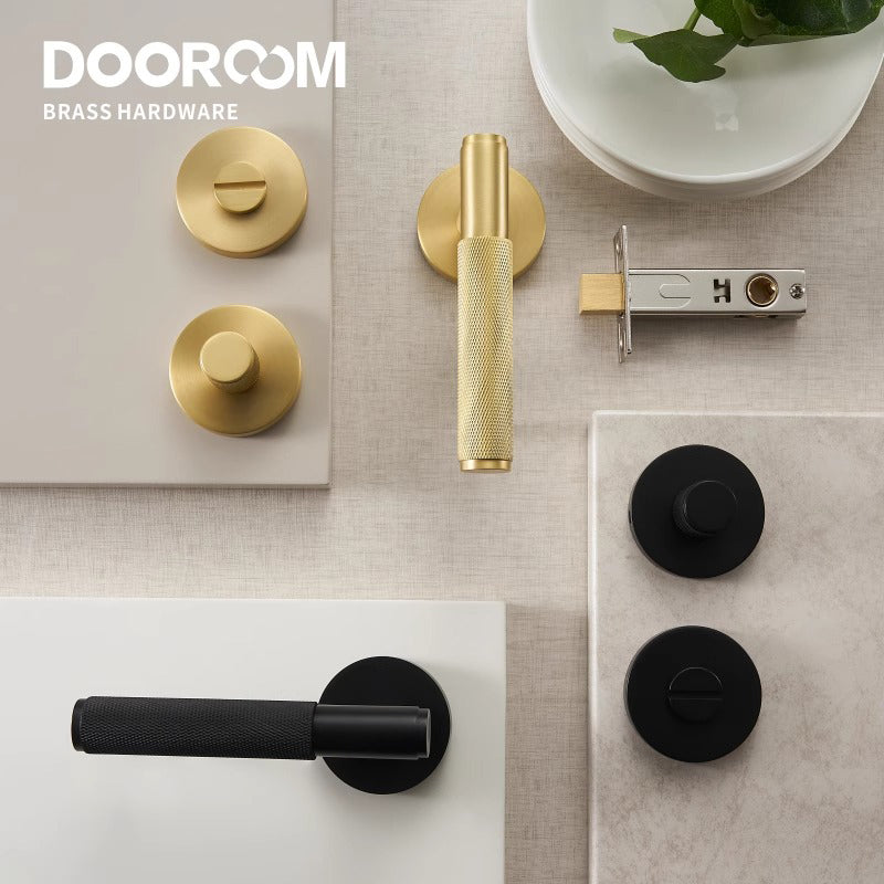 Dooroom brass knurled thumb turn key latch lever handle cylinder key escutcheon passage room lock DOOROOM