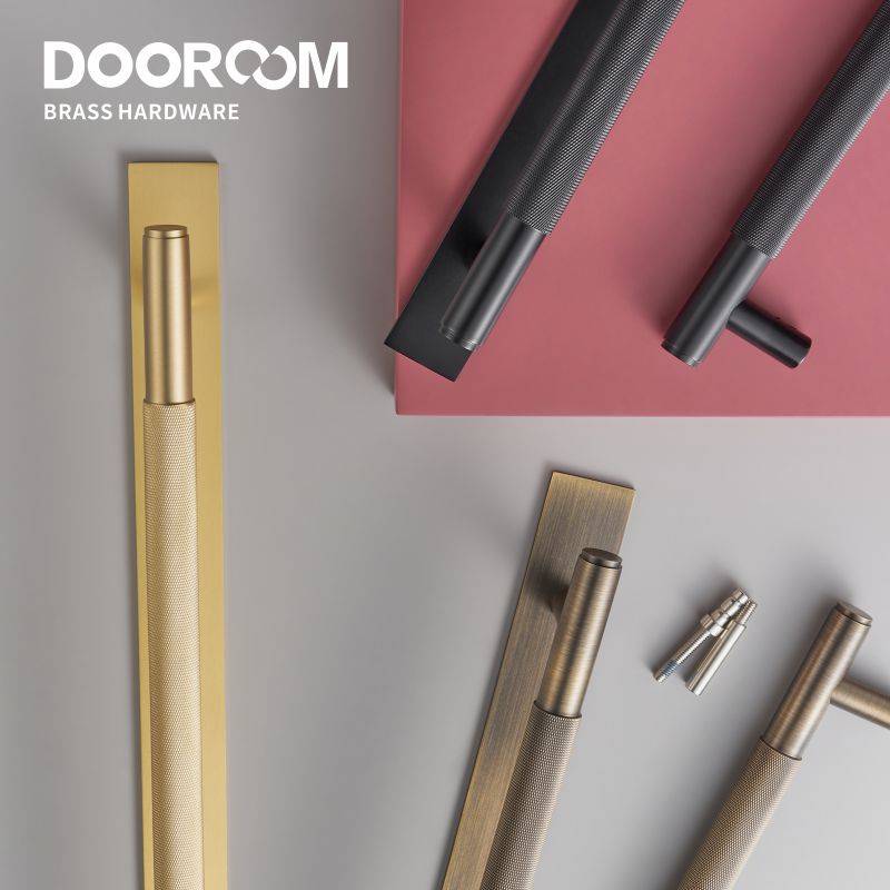 Dooroom Brass Knurled Door Handles Double Door Wood Door Shower Room Single Side Double Side Matt Gold Black Antique Brass Pulls DOOROOM