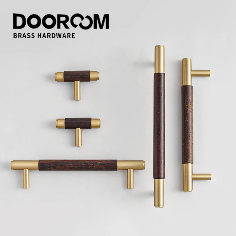 Dooroom Brass Black Walnut Furniture Handles Wardrobe Nordic Modern Simple Pull Cupboard Wardrobe Dresser Drawer Cabinet Knobs DOOROOM