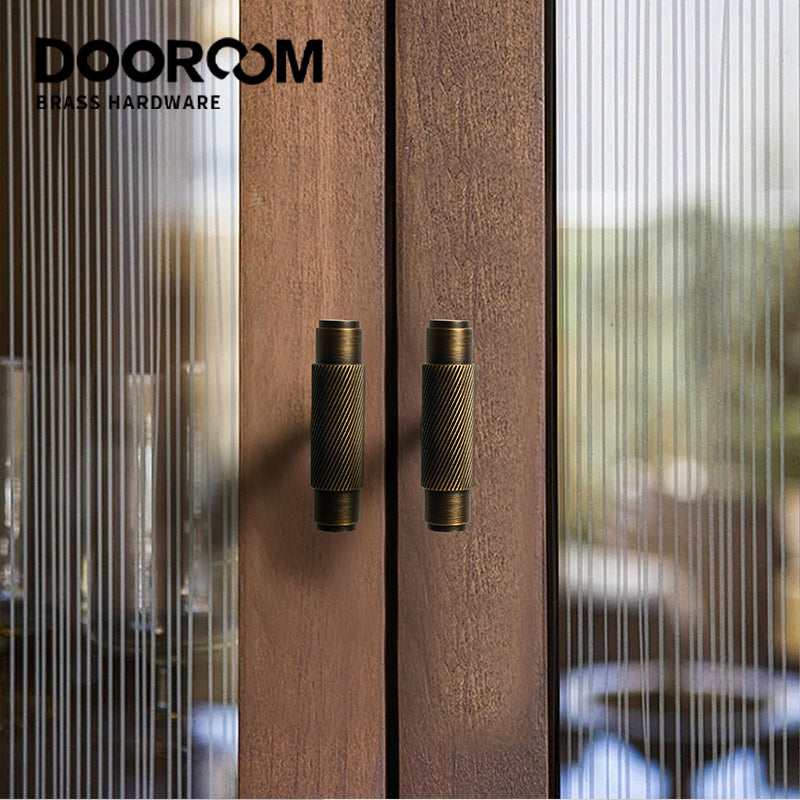 Dooroom-Brass Cabinet Handles, Wardrobe Pulls, Drawer Knobs, Knurled Furniture Door T Bar Handle for Chest Drawer Dresser DOOROOM