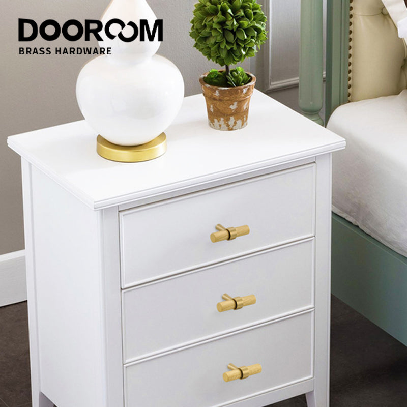 Dooroom Brass Knurled Furniture Handles Antique Brass Cupboard Wardrobe Dresser Shoe Box Drawer Cabinet T-bar Pulls DOOROOM