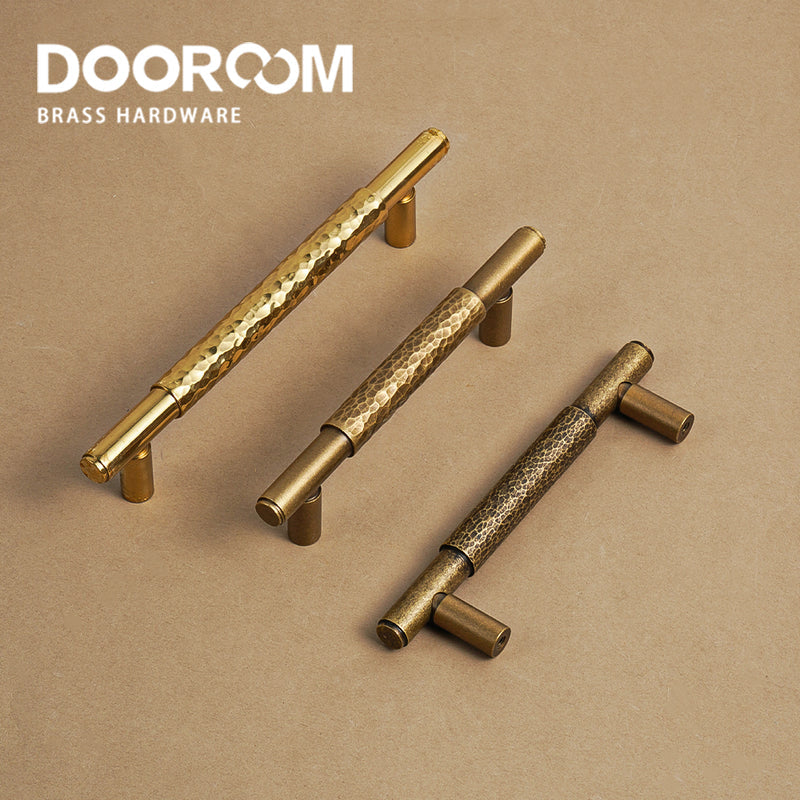 Dooroom Brass Pull Furniture Handles Modern Hammered Yellow Bronze Higher Quality Cupboard Wardrobe Dresser Drawer Cabinet Knobs DOOROOM