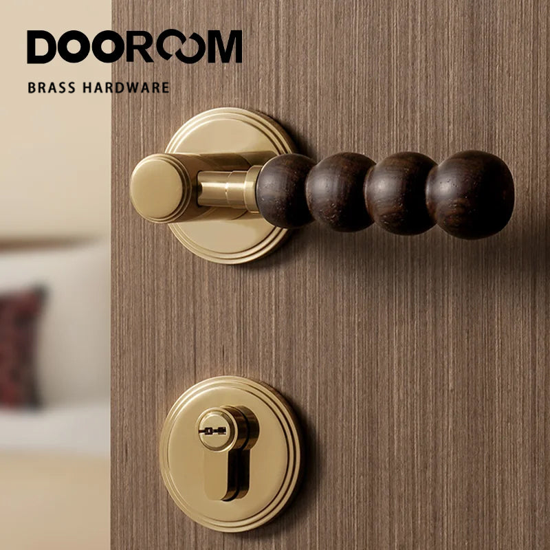 Dooroom Brass Walnut Door Lock Set Modern Walnut Wood Modern Furniture Room Door Handle Magnetic Mute Bathroom Bedroom Door Lock DOOROOM