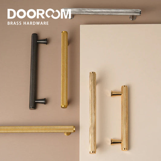 Dooroom Brass Knurled Devise Furniture Handles Gold Black Modern Wardrobe Cabinet Dresser Cupboard Drawer Pulls Knobs Bar DOOROOM