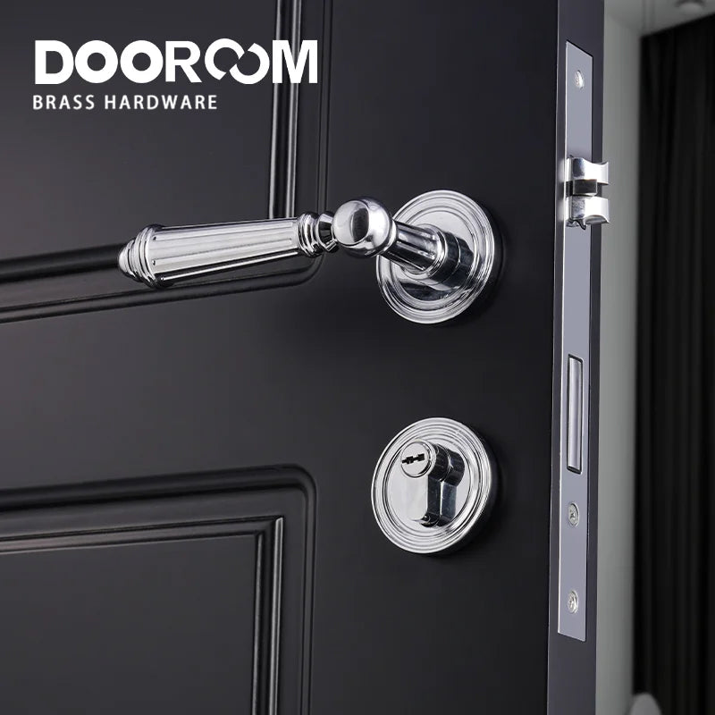 Dooroom Brass Door Lever Set Bright Silver French Retro Bedroom Gold Chrome New Classic Solid Wood Interior Lock Set Dummy Lock DOOROOM