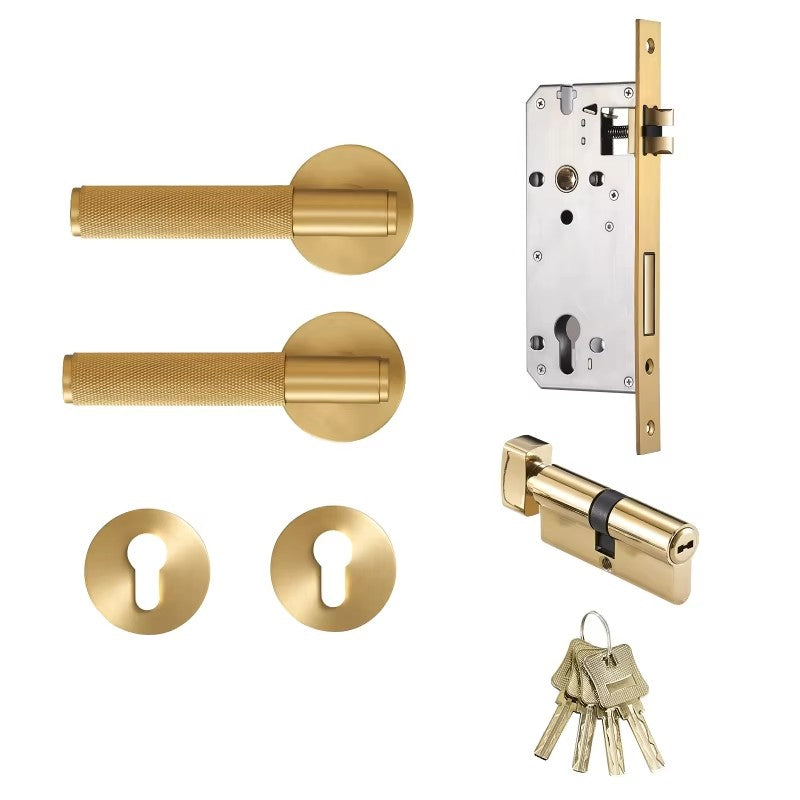 Dooroom Brass Door Lever Set Knurled Privacy Passage Dummy Thumbturn Lock Handle Set Knurled Hardware DOOROOM