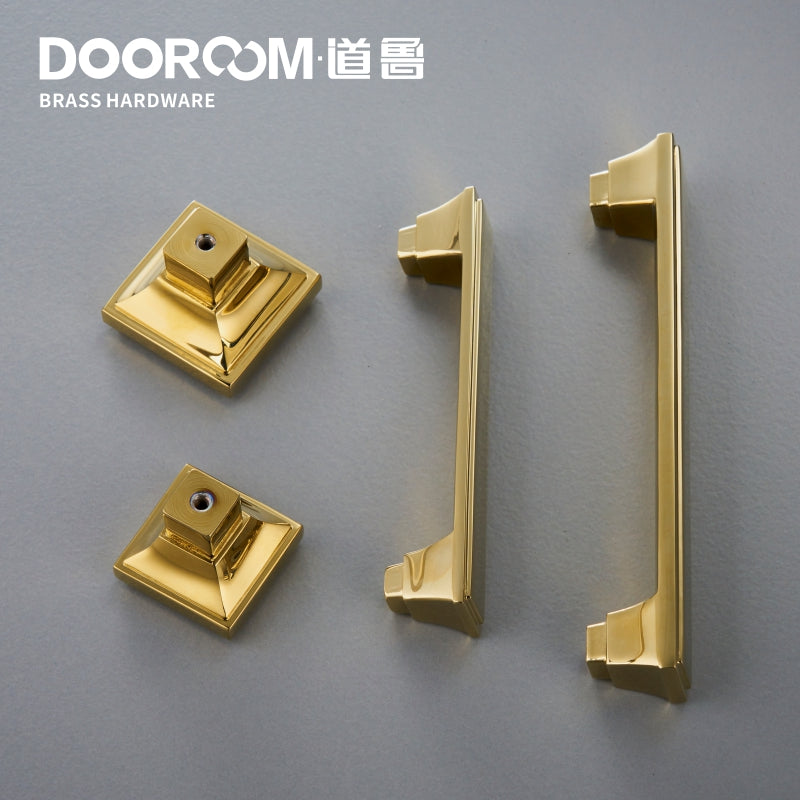 Dooroom Brass Furniture Handles Modern American Shiny Gold PVD Pulls Wardrobe Dresser Cupboard Cabinet Drawer Show Box Knobs DOOROOM