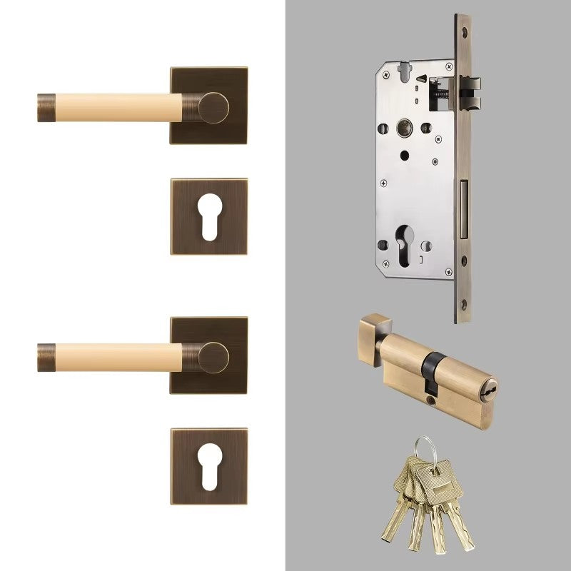 Dooroom Brass Door Lock Set Modern Replaceable Leather Interior Bedroom Bathroom Double Dummy Privacy Passage Door Lever Set DOOROOM